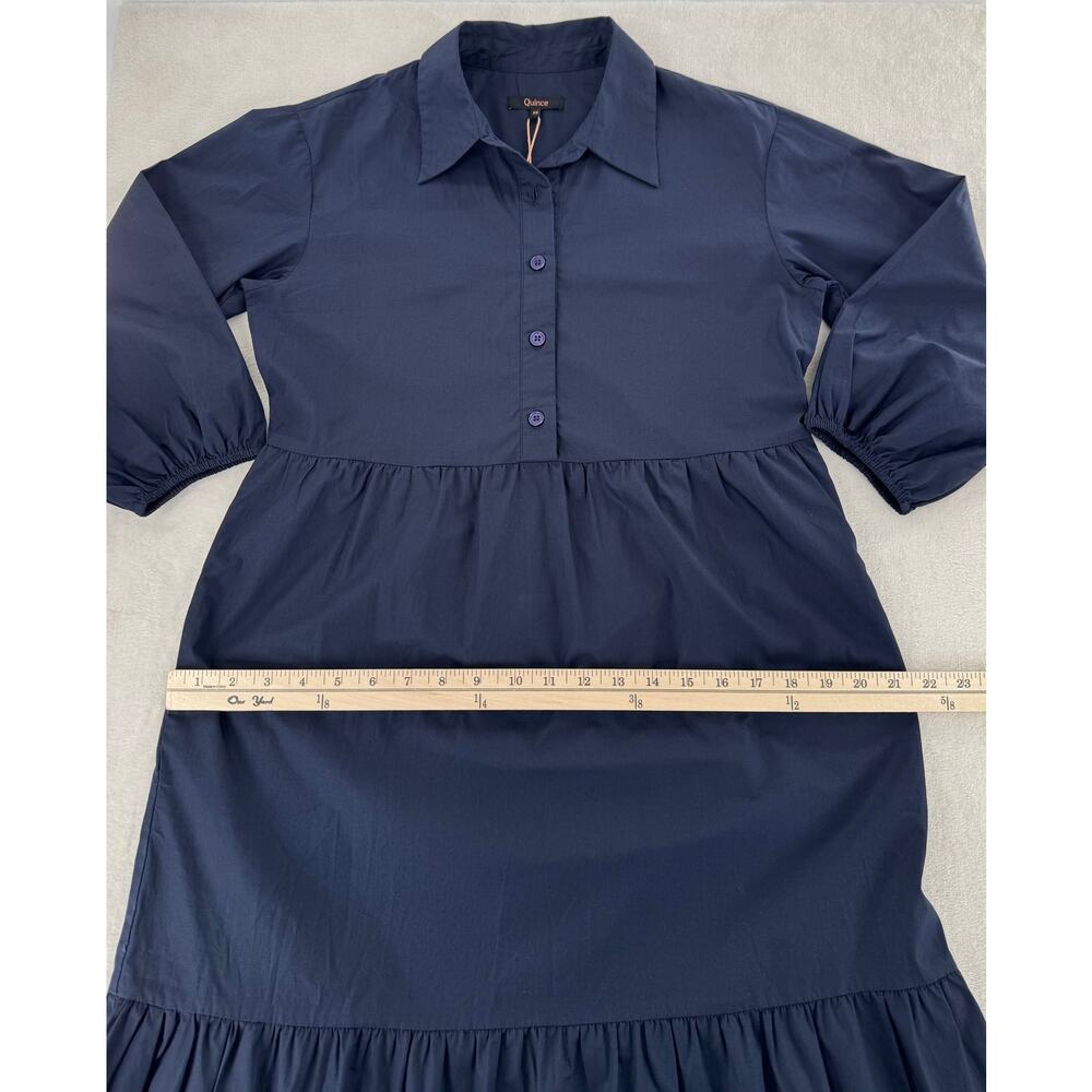 Quince 100% Organic Blue Cotton Poplin Midi Tunic Dress XS NWT Navy Shirtdress - Picture 9 of 11